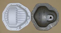 PML Differential Cover Part Number 10302, compared to stock, top view
