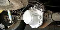 PML differential cover
installed on a 2011 Nissan Titan Pro-4x, close up view