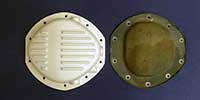 PML Differential Cover Part Number 11035, compared to stock Envoy cover, top view