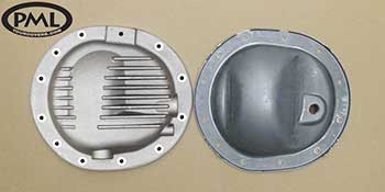 PML Differential Cover Part Number 11129, compared to stock, top view