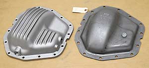 PML Differential Cover Part Number 11158, compared to stock, angle view