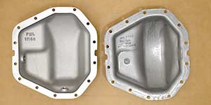 PML Differential Cover Part Number 11158, compared to stock, inside view