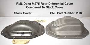 PML Dana M275 Differential Cover side view compared to stock