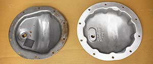PML 2023+ GM 10 bolt differential cover and stock cover, comparing insides