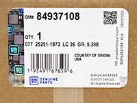 GM part number, label of stock cover box