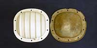 PML Differential Cover Part Number 6086, compared to stock, top view