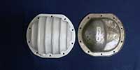 PML Differential Cover Part Number 7043, compared to stock, top view