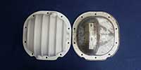 PML Differential Cover Part Number 7064, compared to stock, top view