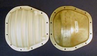PML Differential Cover Part Number 7086, compared to stock, top view