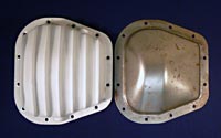 PML Differential Cover Part Number 7092, compared to stock, top view