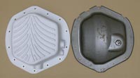 PML Differential Cover Part Number 9511, compared to stock, top view