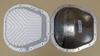 PML Differential Cover Part Number 9513, compared to stock, top view