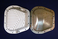 PML Differential Cover Part Number 9594, compared to stock, top view