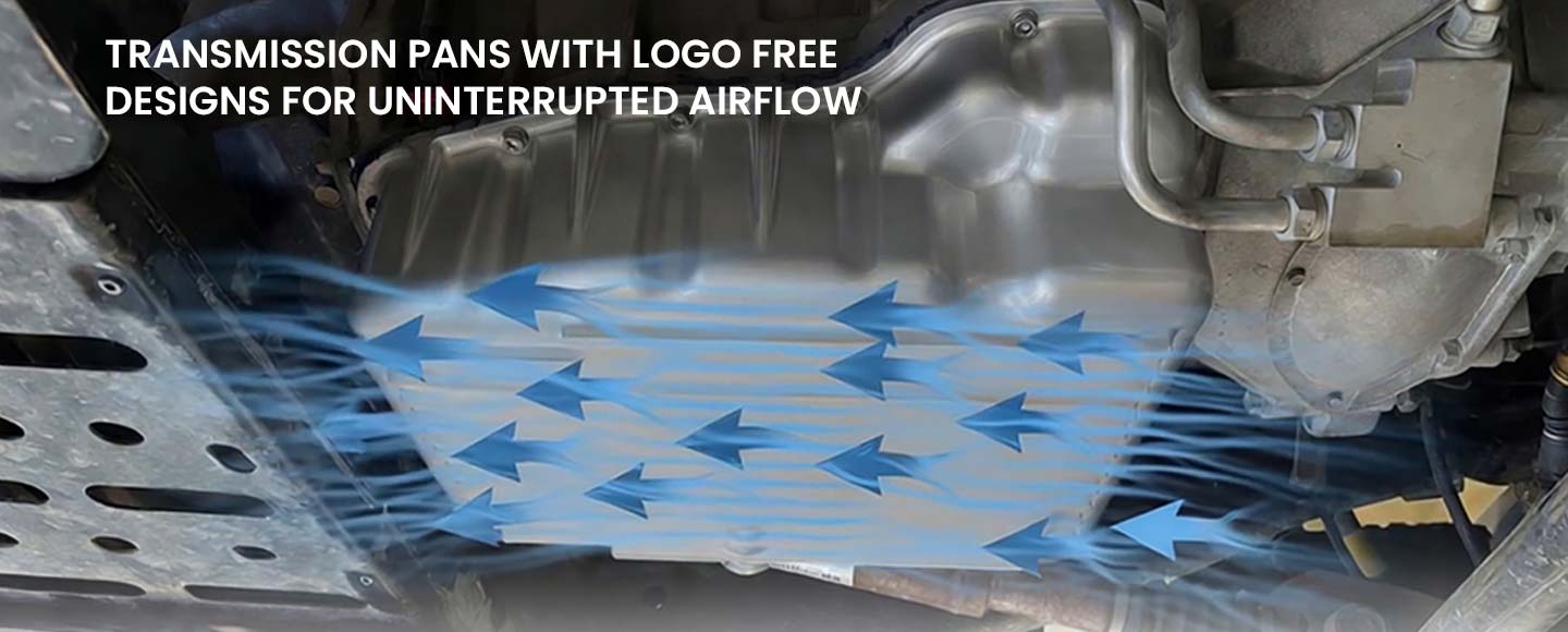 PML transmission pans with sand cast aluminum construction and logo-free full fin design for uninterrupted air flow