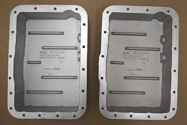 Comparing the insides between the normal and special transmission pan.