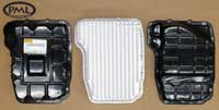 PML Transmission Pan Part Number 10304, compared to stock, top view