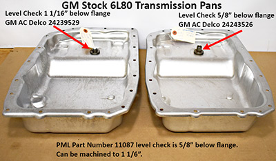 6L80 stock transmission pans side by side