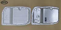 PML Transmission Pan Part Number 11025, compared to stock, top view