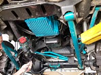 PML 68RFE transmission pan installed on 2012 Ram 2500, Custom Teal Powder Coat