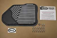 Included with PML 200 4R stock capacity transmission pan, black powder coat finish