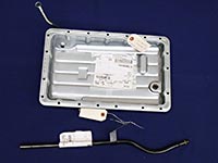 Jeep stock transmission pan and dipstick receiver tube, top down view