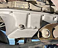 drain on PML transmission pan, pan fits with trimmed bracket