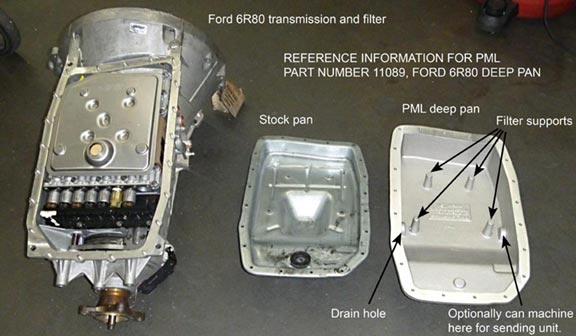 Ford 6R80 transmission, PML transmission pan compared to stock