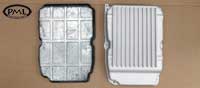 PML Transmission Pan Part Number 11117, compared to stock, top view