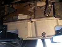 PML transmission pan installed on a 2007 Winnebago View, drain plug side