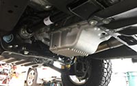Driver side view of PML transmission pan on a 2017 Chevy Colorado