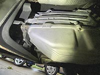 PML NAG2 trans pan installed on 2007 ML500, view of rear and clearance to frame