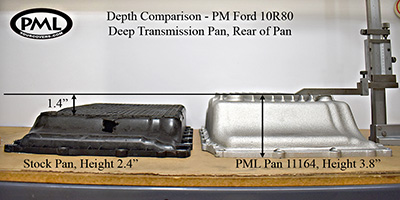 PML 10R80 Transmission Pan compared to stock at rear