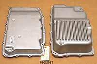 PML Transmission Pan Part Number 11170, compared to stock 24288491, top view