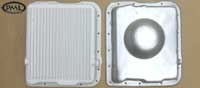 PML Transmission Pan Part Number 8650-3, compared to stock, top view
