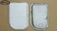 PML Transmission Pan Part Number 9167 compared to stock, top view