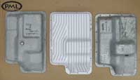 PML Transmission Pan Part Number 9323, compared to stock, top view