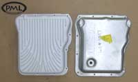 PML Transmission Pan Part Number 9517, compared to stock, top view