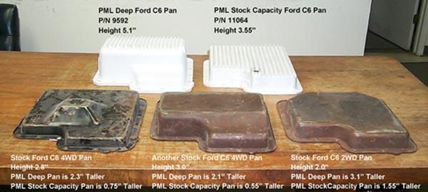 PML Ford C6 tranny pans, PML and stock