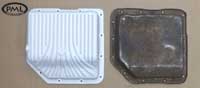 PML Transmission Pan Part Number 9684, compared to stock, top view