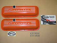 PML standard big block valve covers package, orange powder coat finish